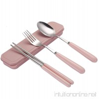 CHQ Portable Flatware Spoon Fork Chopsticks Tableware Set Stainless Steel Dinnerware with Travel Box H033 (Pink) - B0753LRN3W
